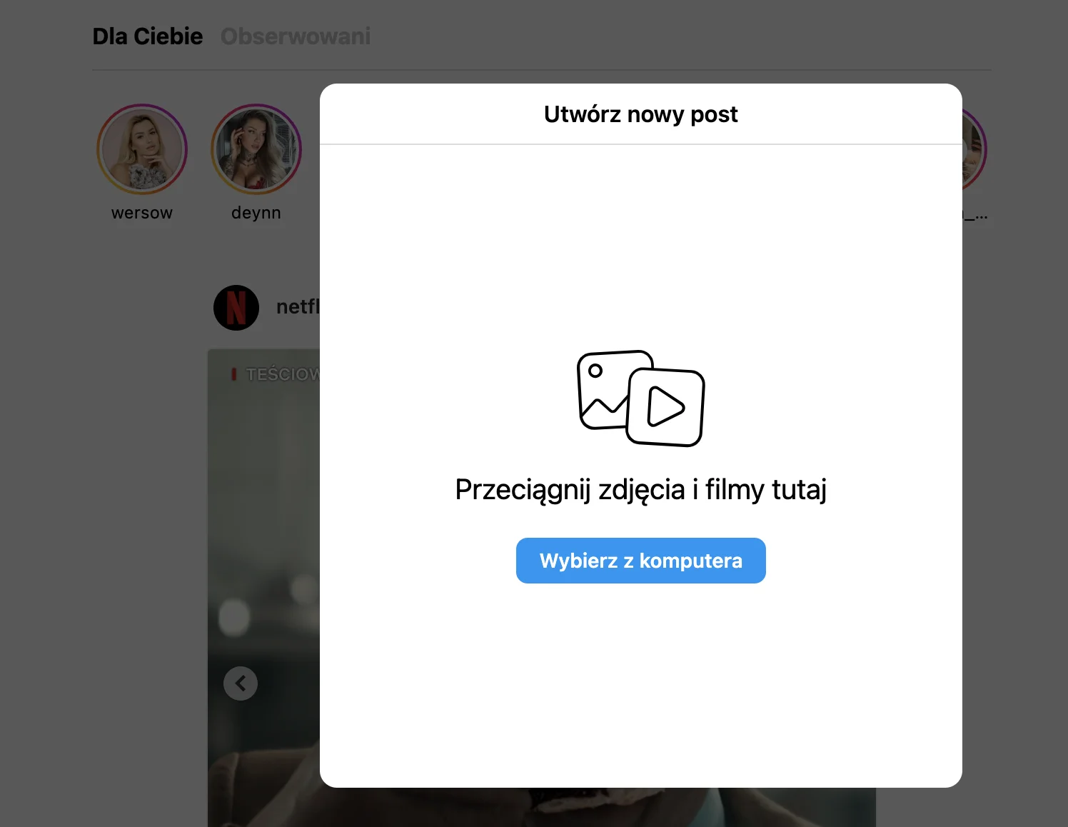 jak dodać wiele zdjeć z poście Instagram przeglądarka