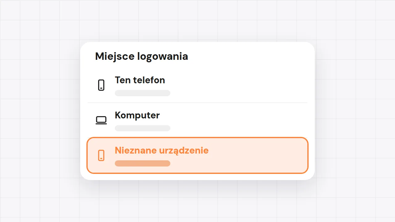 Ilustracja opcji Miejsce logowania: wyróżnione nieznane urządzenie