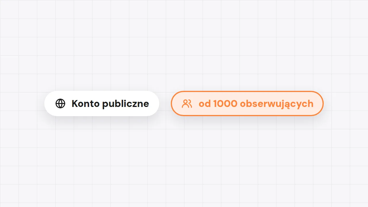 Dwie etykiety: „Konto publiczne” i „od 1000 obserwujących”