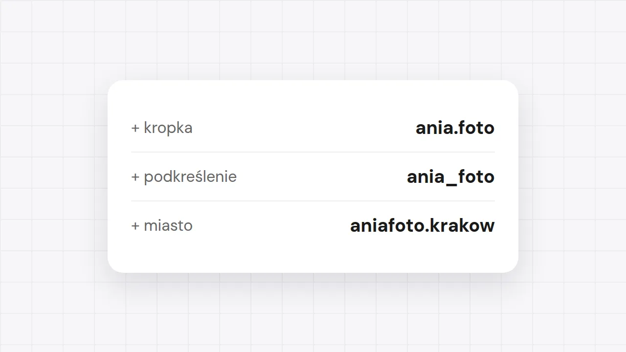 Zajęta nazwa użytkownika i wolne warianty: z kropką, z podkreśleniem i z nazwą miasta